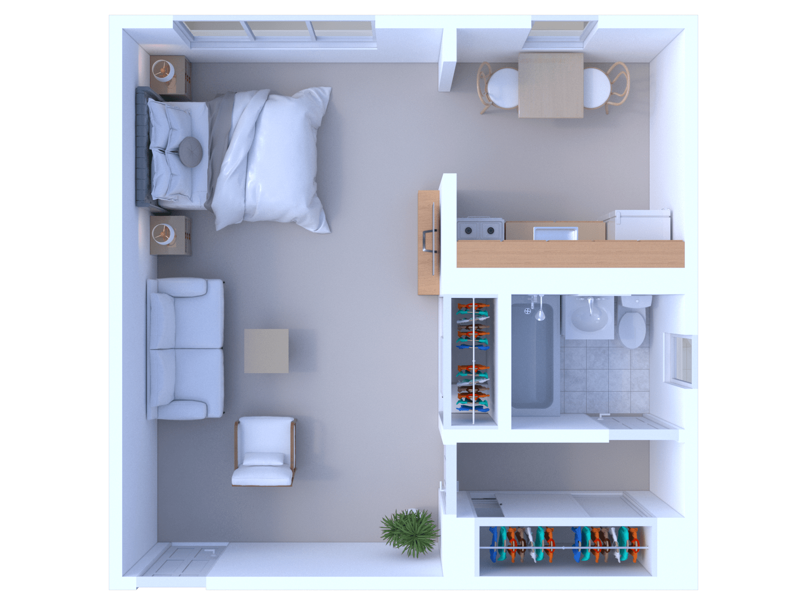 Floor plan for studio, 1 bath, 475 sqft